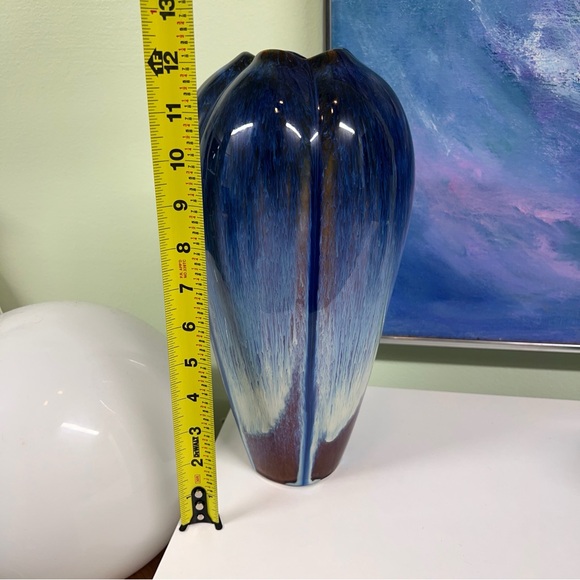 SOLD Bill Campbell Signed Art Pottery Drip Glaze Vase 12.5” Scalloped Rim - Picture 7 of 8